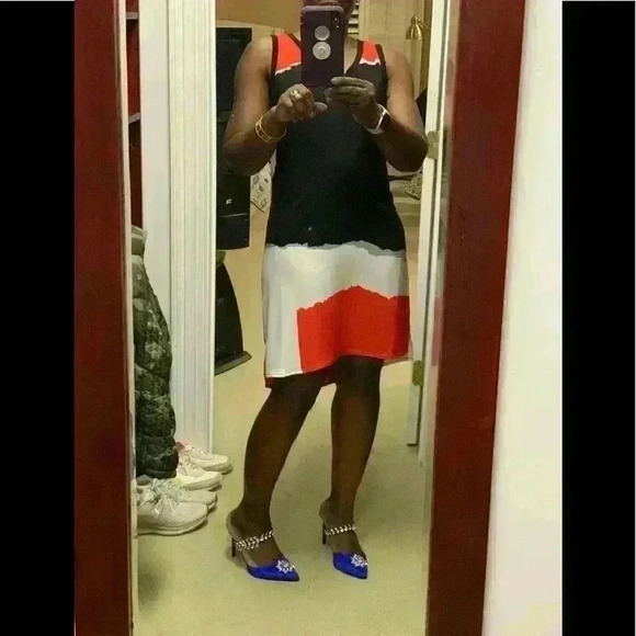 Gorgeous Trouve Orange, black, grey & white sleeveless dress - Picture 3 of 8